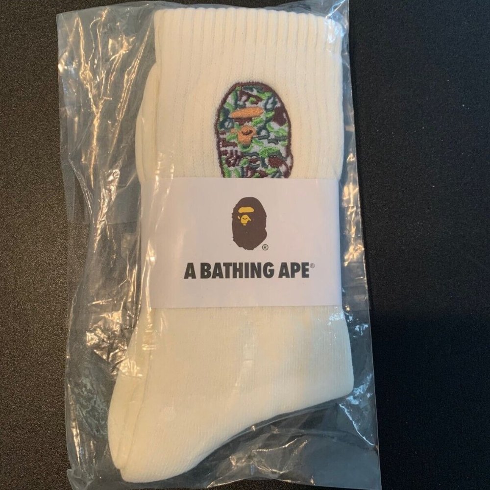 BAPE A Bathing Ape Crew Socks Big Ape Head Embroidered CAMO college Socks 100%